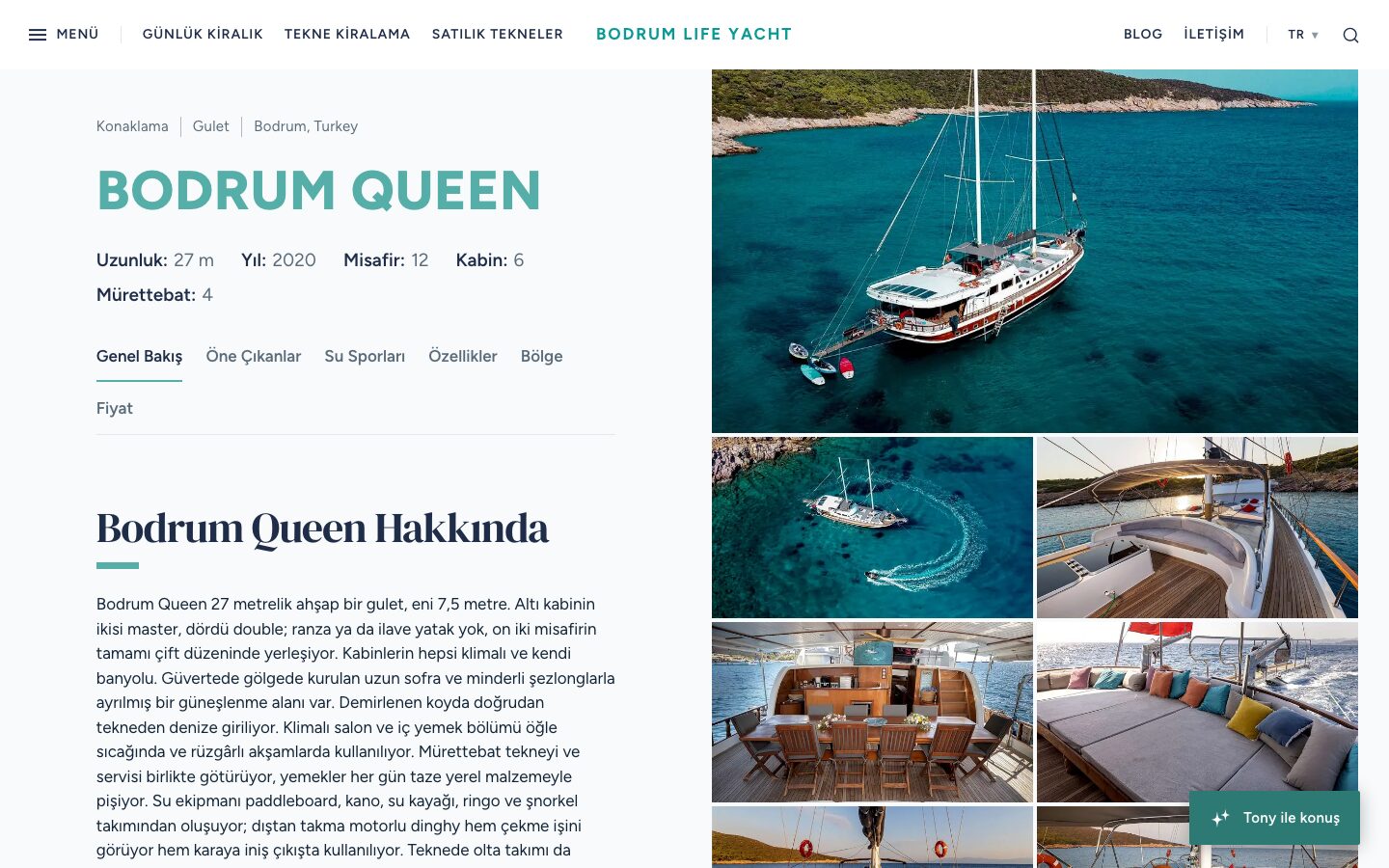 Yacht detail page